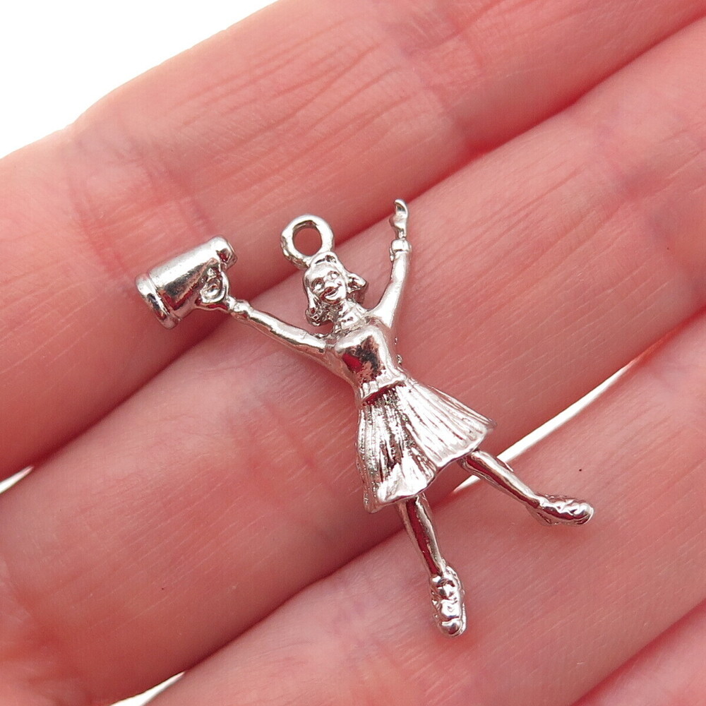 925 Sterling Silver Vintage Cheerleader Charm Pendant